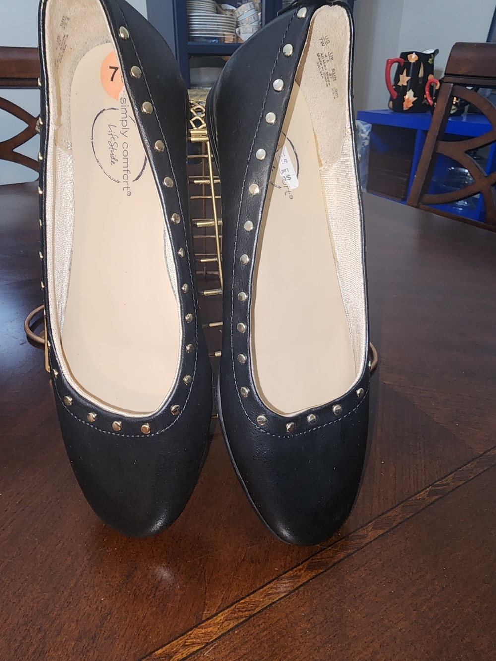 Life Stride Black Ballet Flats with Gold Stud Trim